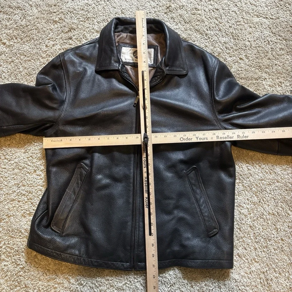 Vintage 90s Stone Mountain Leather Jacket Full Zip Bomber Men's Large Dark Brown